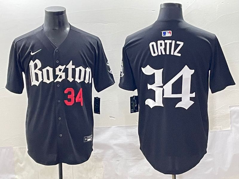 Men 2025 Boston Red Sox #34 Ortiz Black Five generations Joint Name Nike MLB Jersey style 7->boston red sox->MLB Jersey